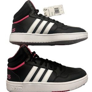 Adidas Black and White Sneakers with Pink Accents